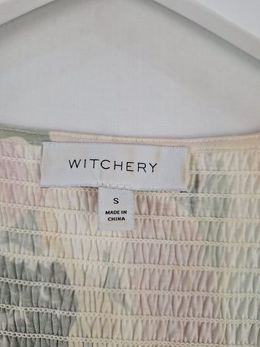Second-Hand - Witchery Pastel Shirred Puff Sleeve Top Size S - SwapUp