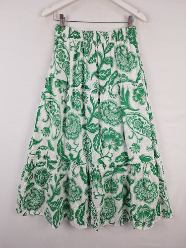 Second-Hand - Witchery Green Paisley Swirl Linen Skirt Size 8 - SwapUp