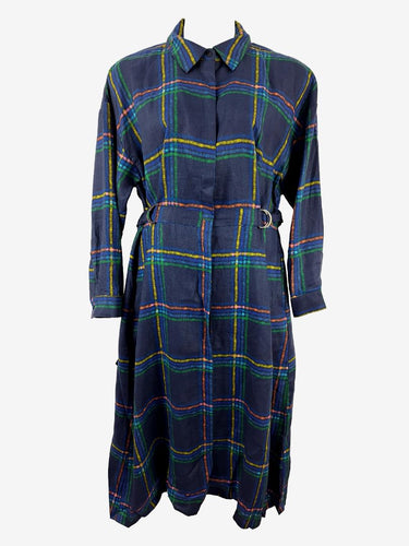 Elk French Linen Colourful Plaid Dress Size 16