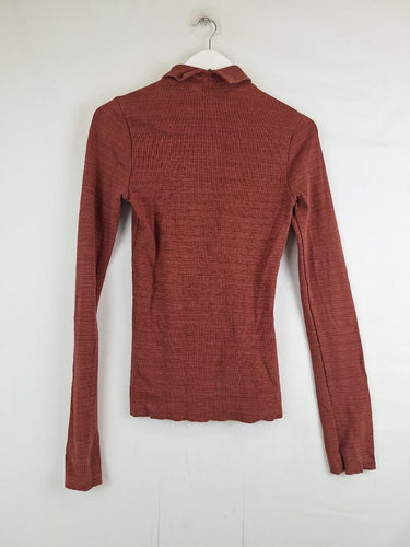 Second-Hand - Bassike Thick Terracotta Roll Neck Top Size XS - SwapUp