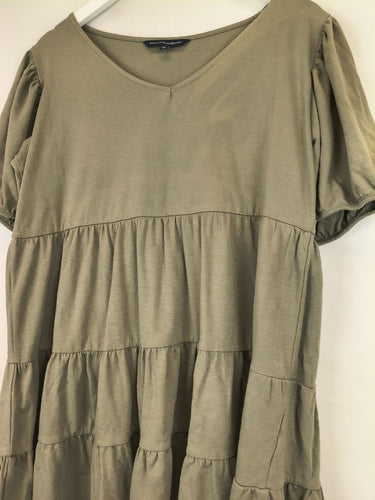 Second-Hand - French Connection Khaki Tiered Casual Mini Dress Size M - SwapUp