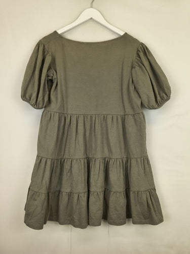 Second-Hand - French Connection Khaki Tiered Casual Mini Dress Size M - SwapUp