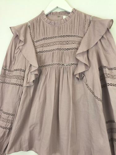 Second-Hand - Witchery Bohemian Lilac Trimmed Blouse Size 8 - SwapUp