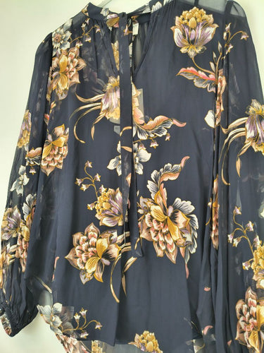 Second-Hand - Witchery Semi Sheer Navy Floral Blouse Size 8 - SwapUp