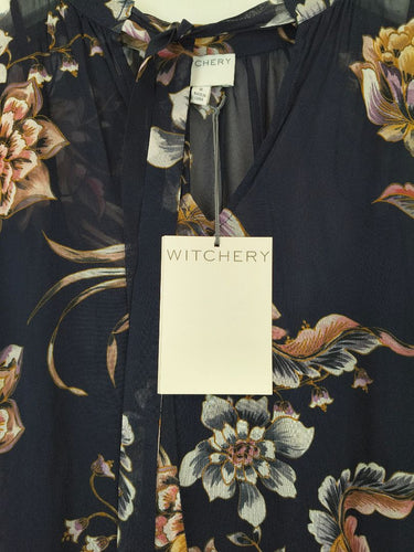 Second-Hand - Witchery Semi Sheer Navy Floral Blouse Size 8 - SwapUp