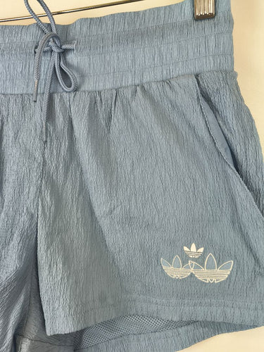 Second-Hand - Adidas Sky Blue Crumple Texture Athletic Shorts Size 6 - SwapUp