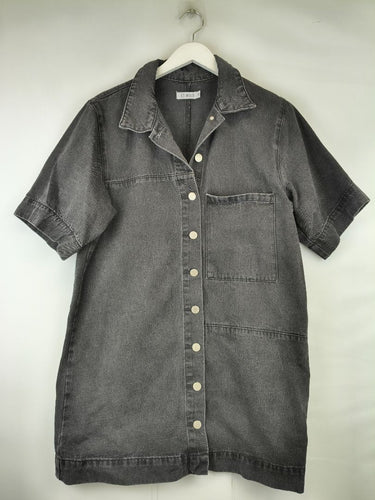 Second-Hand - St. Mrlo Charcoal Denim Panelled Shirt Size 10 - SwapUp