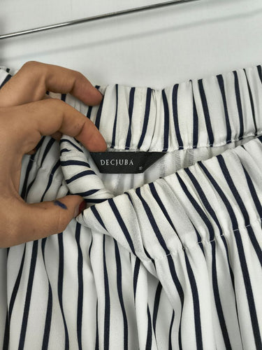 Second-Hand - Decjuba Navy Stripe Off The Shoulder Blouse Size 10 - SwapUp