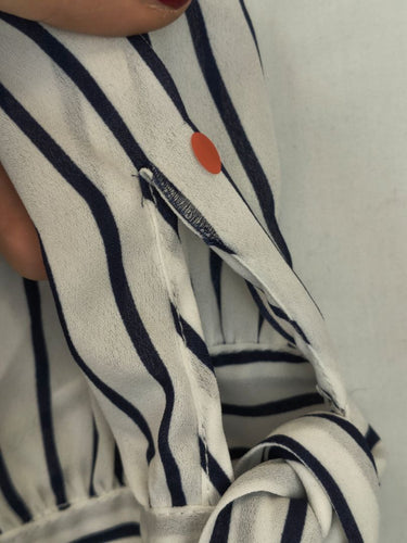 Second-Hand - Decjuba Navy Stripe Off The Shoulder Blouse Size 10 - SwapUp