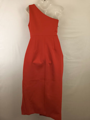 Second-Hand - Mossman Elegant Red One Shoulder Midi Dress Size 8 - SwapUp