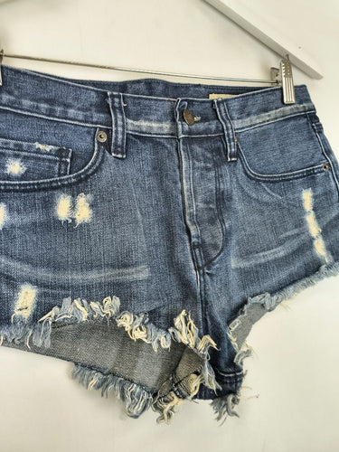 Second-Hand - Sass & Bide Micro Cut Off Mid Blue Denim Shorts Size 8 - SwapUp
