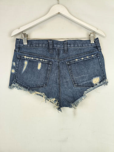 Second-Hand - Sass & Bide Micro Cut Off Mid Blue Denim Shorts Size 8 - SwapUp