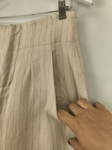 Second-Hand - Seed Cream Linen Pinstripe Floaty Pants Size 8 - SwapUp