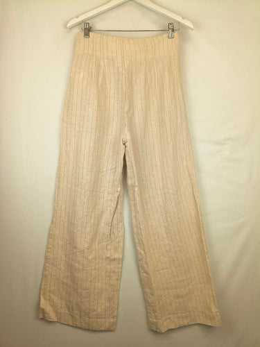 Second-Hand - Seed Cream Linen Pinstripe Floaty Pants Size 8 - SwapUp