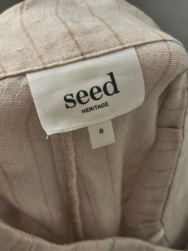 Second-Hand - Seed Cream Linen Pinstripe Floaty Pants Size 8 - SwapUp