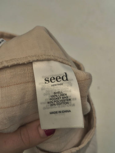 Second-Hand - Seed Cream Linen Pinstripe Floaty Pants Size 8 - SwapUp