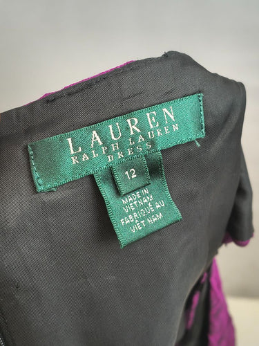 Second-Hand - Lauren Ralph Lauren Classy Purple Floral Square Neck Occasion Dress Size 12 - SwapUp