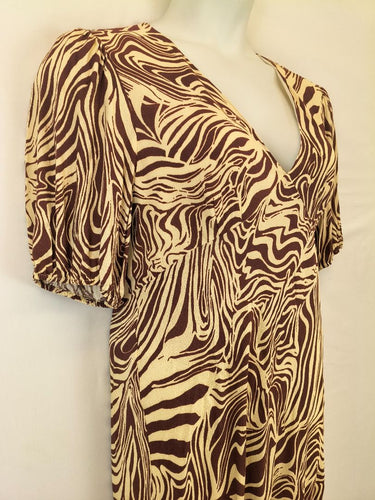 Second-Hand - Rixo Zebra Design Poppy Midi Dress Size 14 - SwapUp