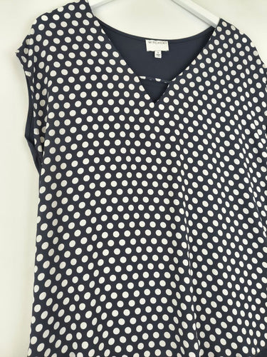 Second-Hand - Witchery Navy Polka Dot V Neck Top Size S - SwapUp