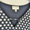 Second-Hand - Witchery Navy Polka Dot V Neck Top Size S - SwapUp