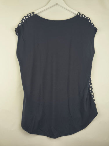 Second-Hand - Witchery Navy Polka Dot V Neck Top Size S - SwapUp