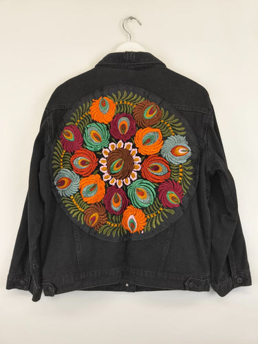 Second-Hand - Assorted Brands Black Denim Peacock Back Jacket Size M - SwapUp