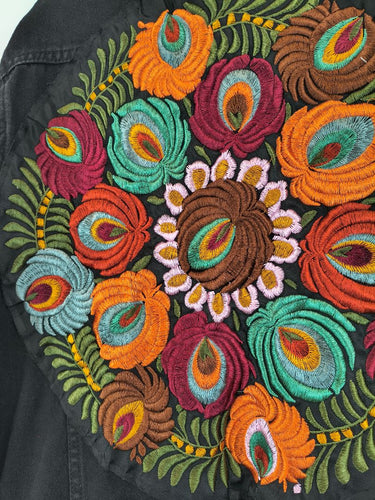 Second-Hand - Assorted Brands Black Denim Peacock Back Jacket Size M - SwapUp
