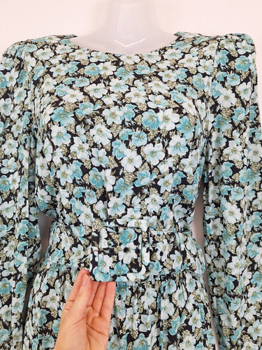 Second-Hand - Los Angeles & Other Stories Blue Floral Tea Party Day Mini Dress Size M - SwapUp