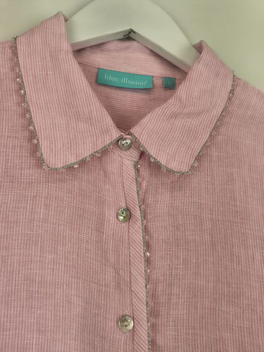 Second-Hand - Blue Illusion Glam Crystal Lined Shirt Size L - SwapUp