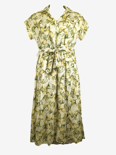 Little Coquille Lemon Bouquet Collared Midi Dress Size 12