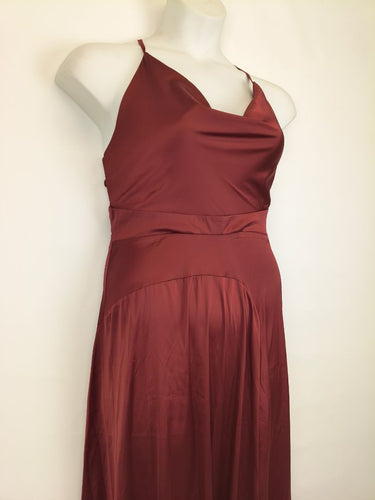 Second-Hand - Shareen Collections Wine Red Satin Cowl Neck Dress Size 12 - SwapUp