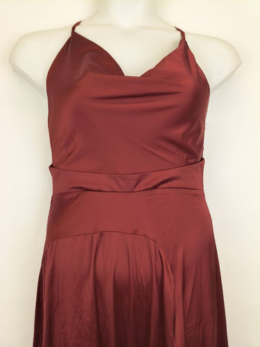Second-Hand - Shareen Collections Wine Red Satin Cowl Neck Dress Size 12 - SwapUp