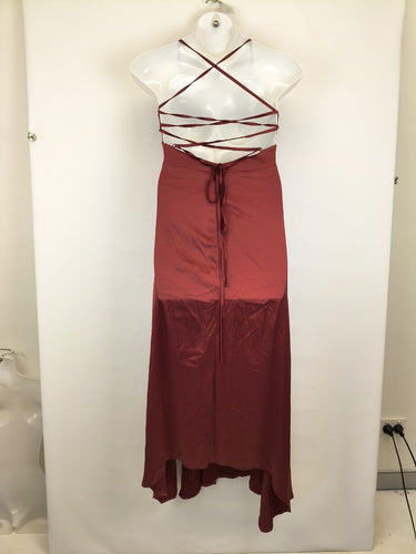 Second-Hand - Shareen Collections Wine Red Satin Cowl Neck Dress Size 12 - SwapUp