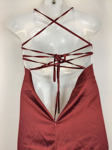 Second-Hand - Shareen Collections Wine Red Satin Cowl Neck Dress Size 12 - SwapUp