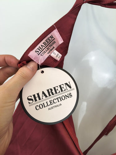 Second-Hand - Shareen Collections Wine Red Satin Cowl Neck Dress Size 12 - SwapUp