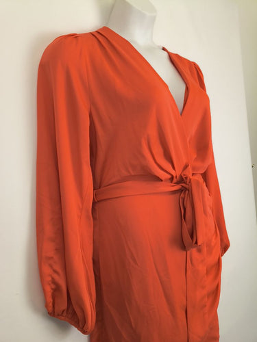 Second-Hand - Sheike Vibrant Orange Wrap Mini Dress Size 14 - SwapUp