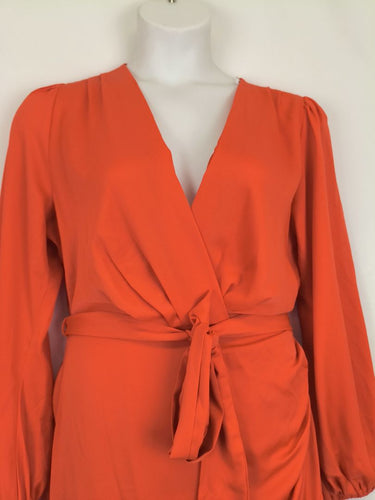 Second-Hand - Sheike Vibrant Orange Wrap Mini Dress Size 14 - SwapUp