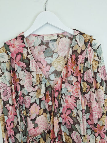 Second-Hand - Auguste Ruffle Tie Front Rose Blouse Size 8 - SwapUp