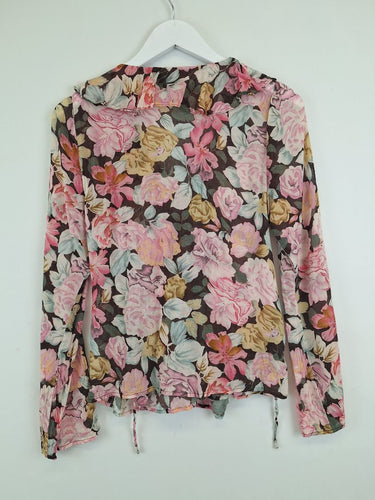Second-Hand - Auguste Ruffle Tie Front Rose Blouse Size 8 - SwapUp