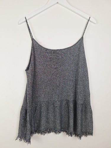 Second-Hand - Zara Festive Metallic Frayed Singlet Top Size M - SwapUp