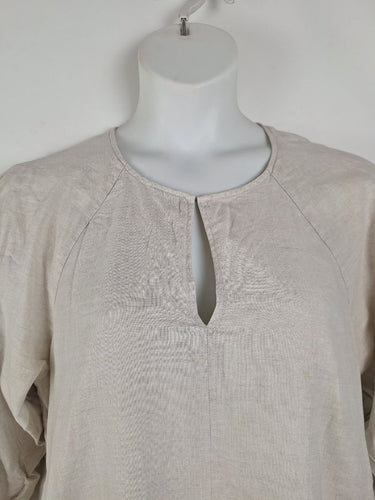 Second-Hand - Witchery Breezy Oatmeal Puffy Sleeved Linen Dress Size 16 - SwapUp