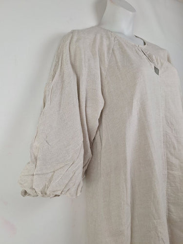Second-Hand - Witchery Breezy Oatmeal Puffy Sleeved Linen Dress Size 16 - SwapUp