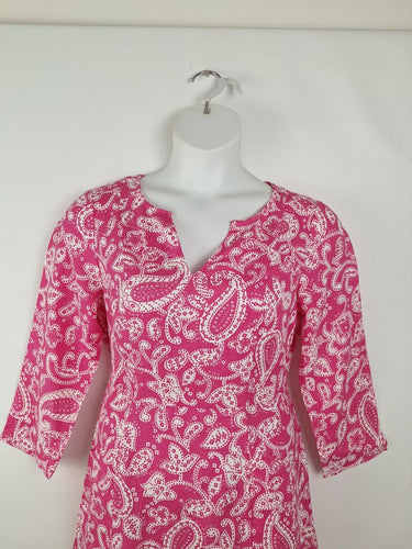 Second-Hand - Boden Pink Paisley Linen Mini Dress Size 14 - SwapUp