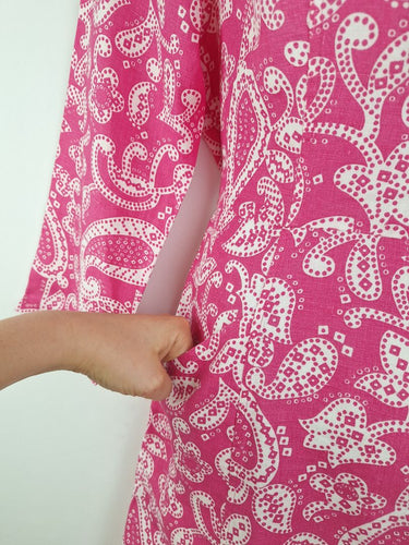 Second-Hand - Boden Pink Paisley Linen Mini Dress Size 14 - SwapUp