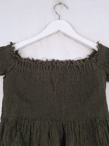 Kitx Khaki Shirred Frayed Hem Off The Shoulder Top Size 6 by SwapUp-Online Second Hand Store-Online Thrift Store