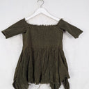 Kitx Khaki Shirred Frayed Hem Off The Shoulder Top Size 6 by SwapUp-Online Second Hand Store-Online Thrift Store