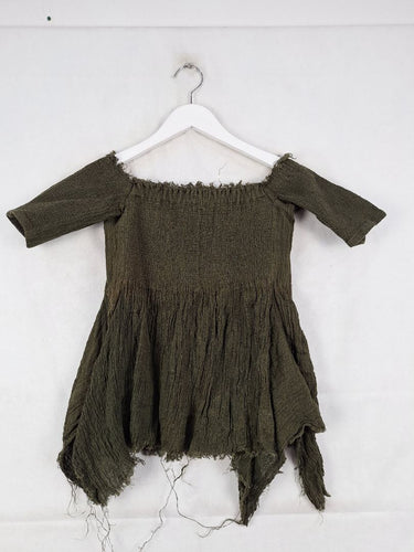 Kitx Khaki Shirred Frayed Hem Off The Shoulder Top Size 6 by SwapUp-Online Second Hand Store-Online Thrift Store