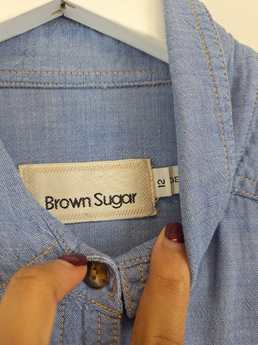Second-Hand - Brown Sugar Chambray Mini Button Shirt Size 12 - SwapUp