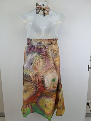 Second-Hand - Leona Edmiston Autumn Hues Halter Neck Midi Dress Size M - SwapUp