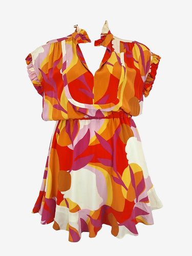 Rebecca Vallance Sunset Abstract Print Frilly Mini Dress Size 12